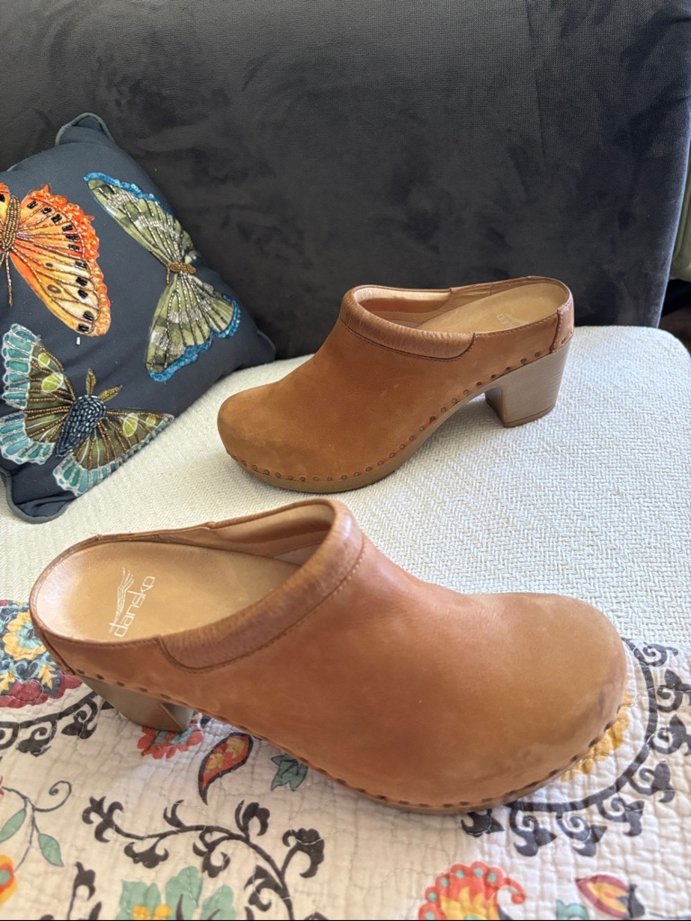 Western Ranch Dansko Sammy Suede Leather Mule Clog Tan Size EU 40